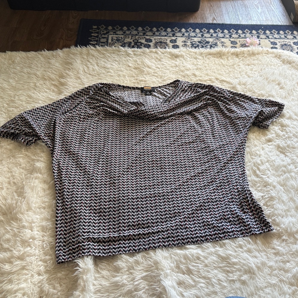 Lori Michaels‎ Monochrome Chevron Short Sleeve Top Women’s XL